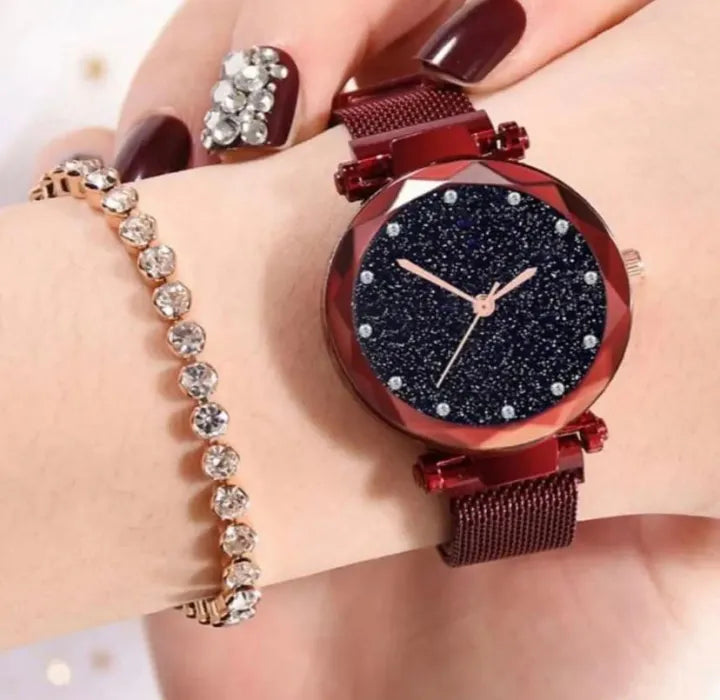 Stainless Steel Magnet Strap Led Digital Watch For Girls - All Colors Available