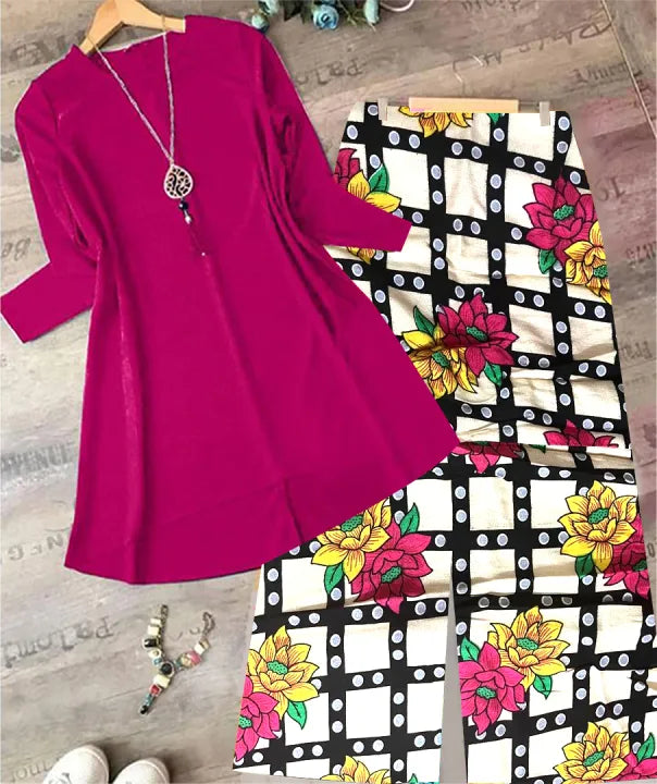 New Plain Kurti And Printed Trouser For Girls And Women